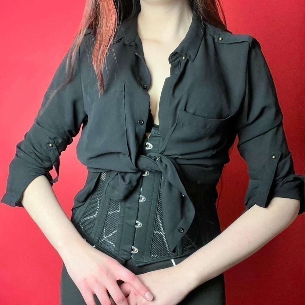 Sheer black button up 🖤💛